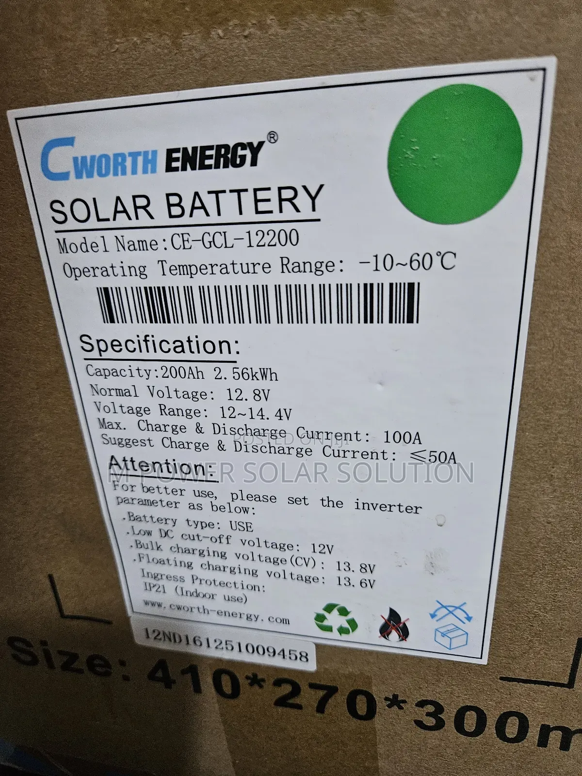 2.56kwh Cworth Energy Solar Lithium Battery