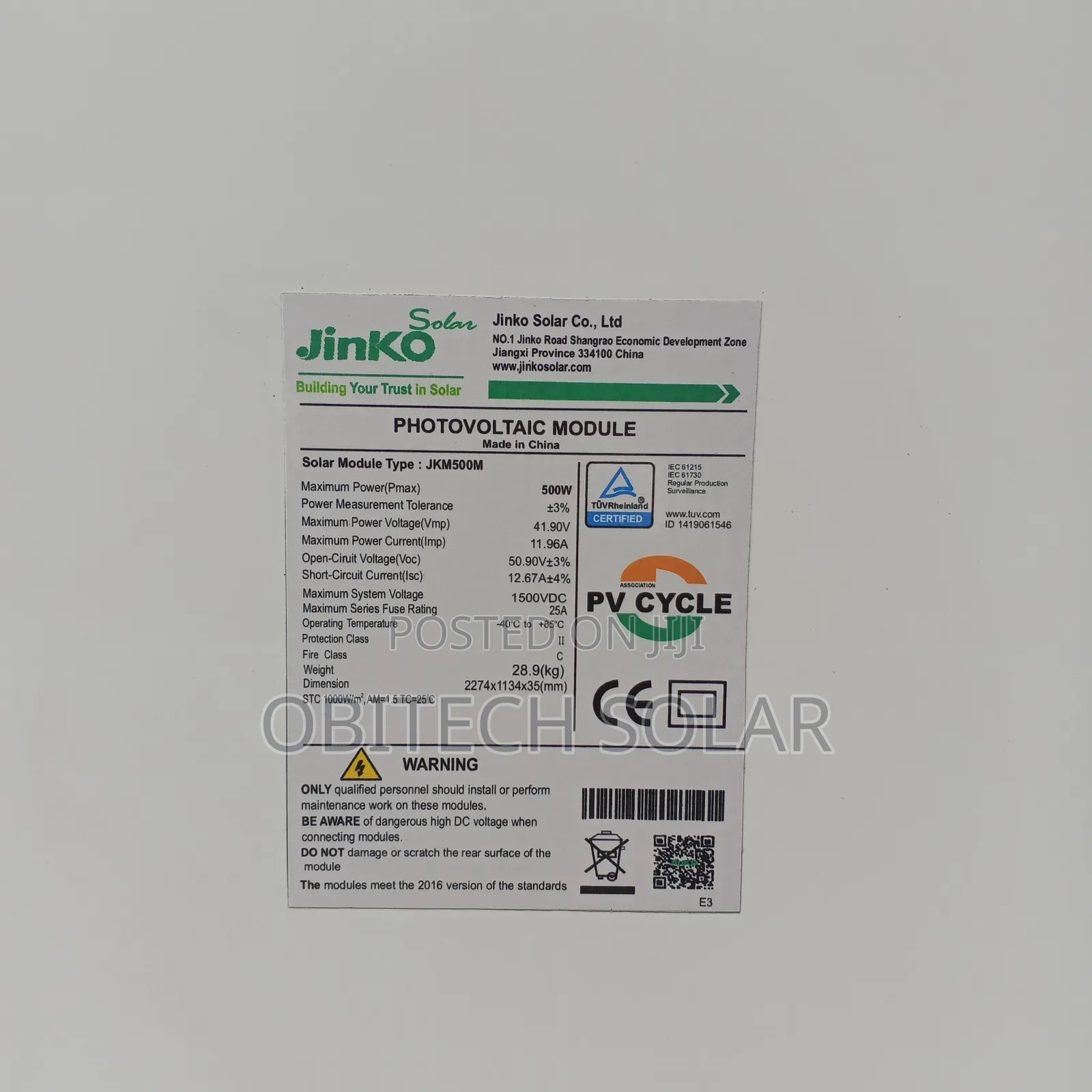 500watts Jinko 120cells Solar Panel