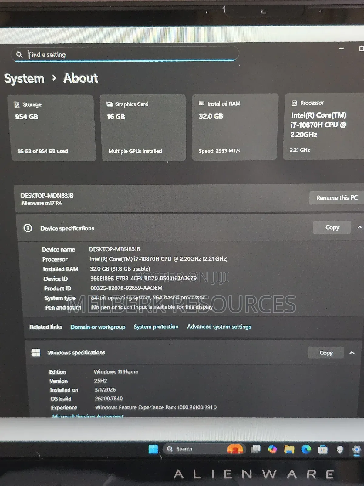 Laptop Dell Alienware M17 R4 32GB Intel Core i7 SSD 1T