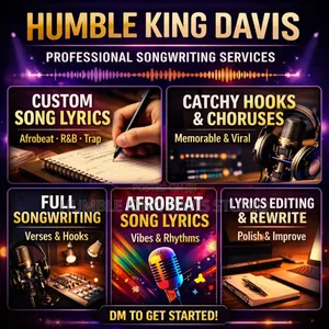 “Professional Songwriter” “Afrobeats | Rap | Hooks | Full Songs"