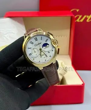 Spherical Cartier Chronographic Leather Wristwatch