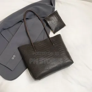 Crocodile Embossed Shoulder Tote Bag With Inner Pouch
