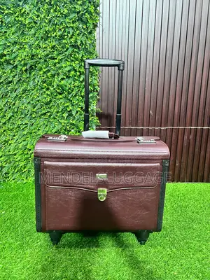 Premium Leather Pilot Case Trolley Bag With Wheels – Brown Business