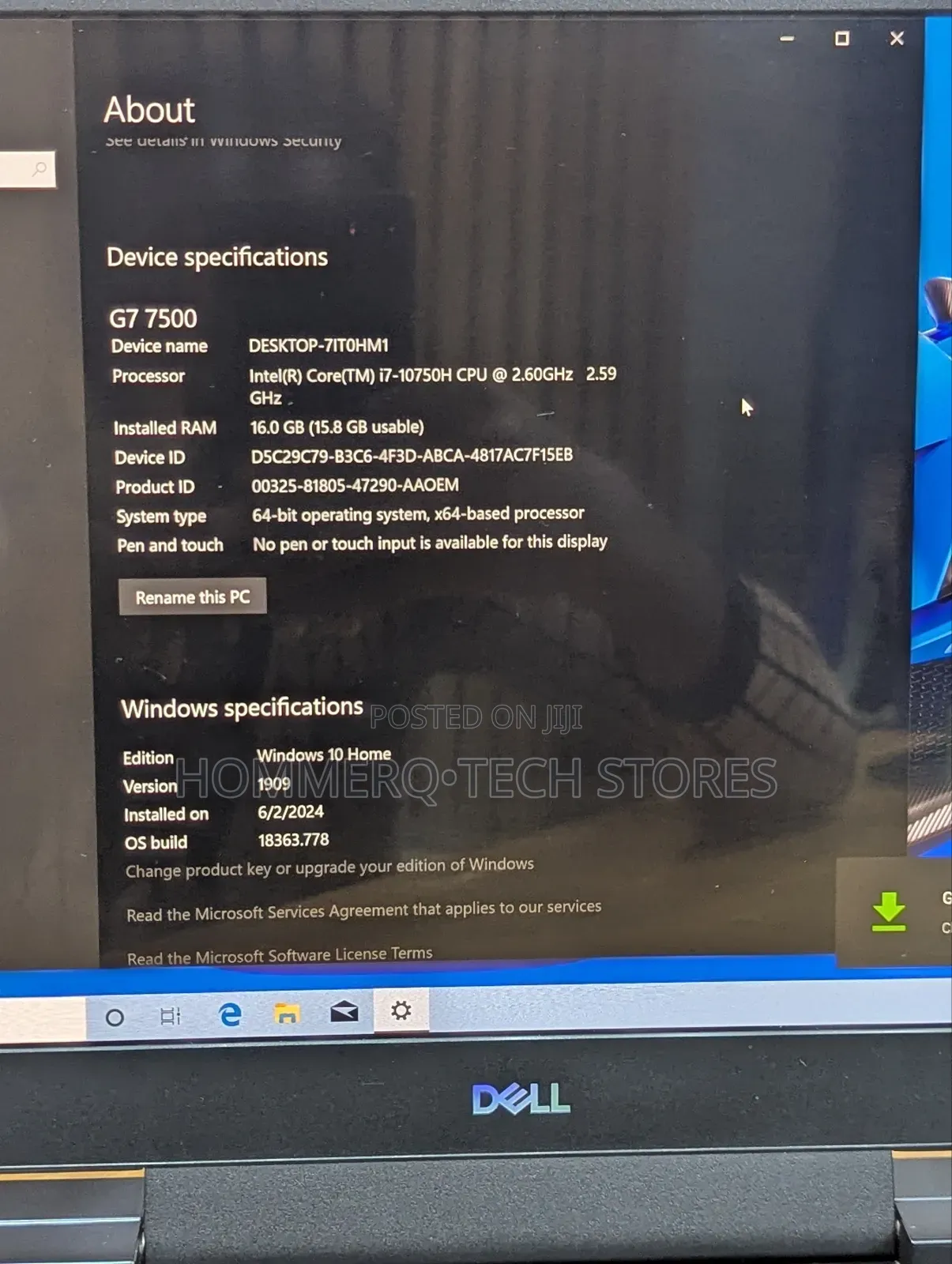 Laptop Dell G7 15 7590 16GB Intel Core i7 SSD 1T