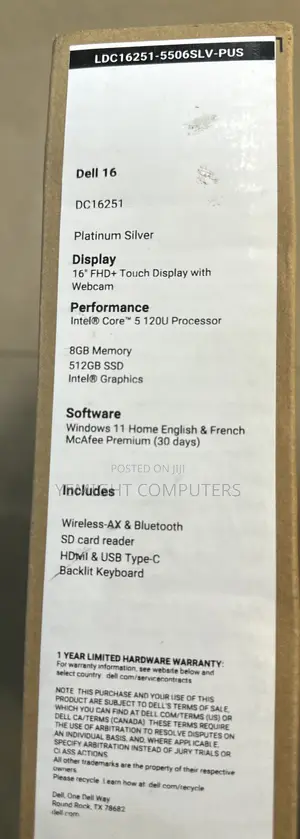 New Laptop Dell 8GB Intel Core 5 SSD 512GB