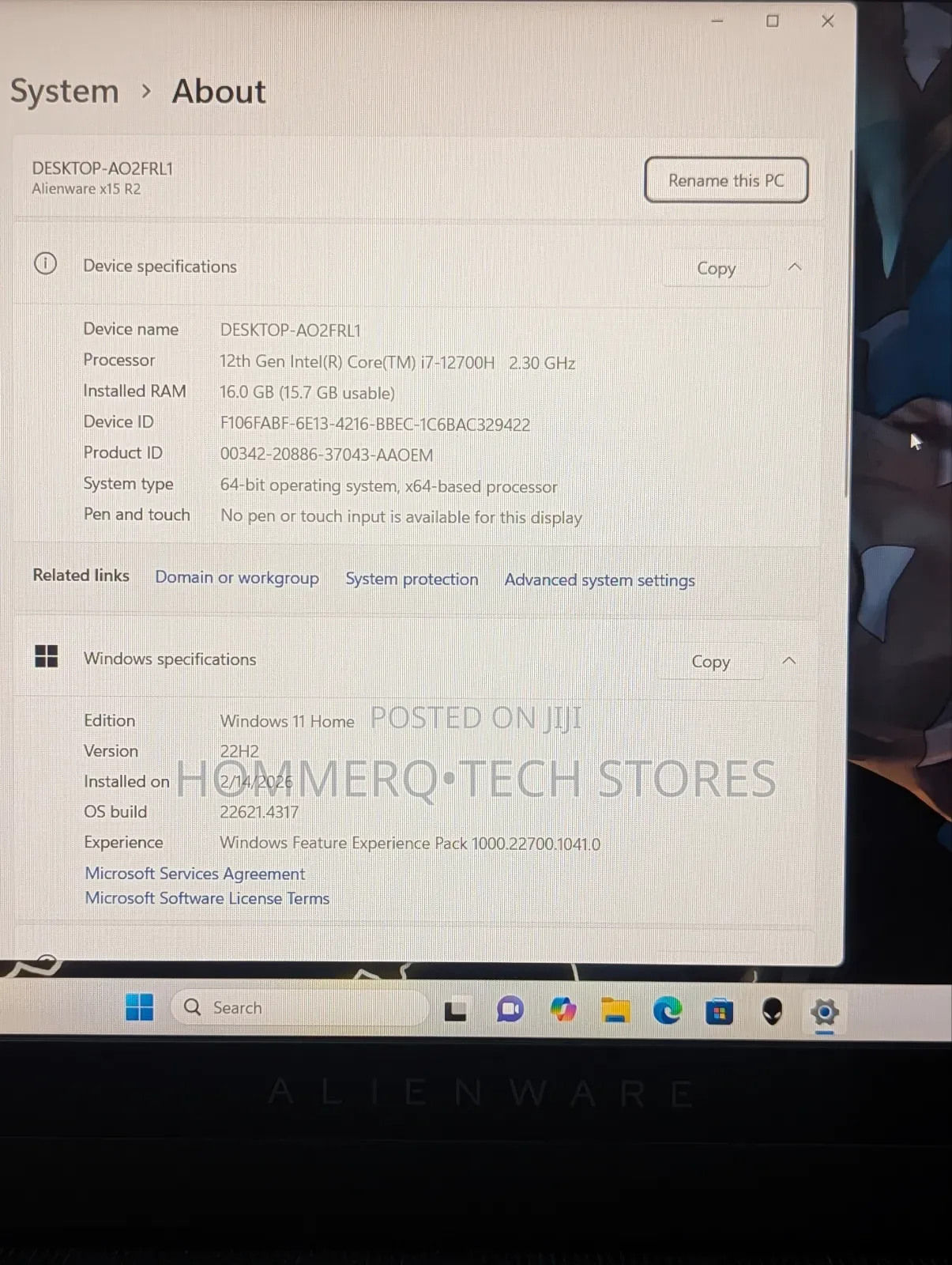 Laptop Dell Alienware X15 r2 16GB Intel Core i7 SSD 1T
