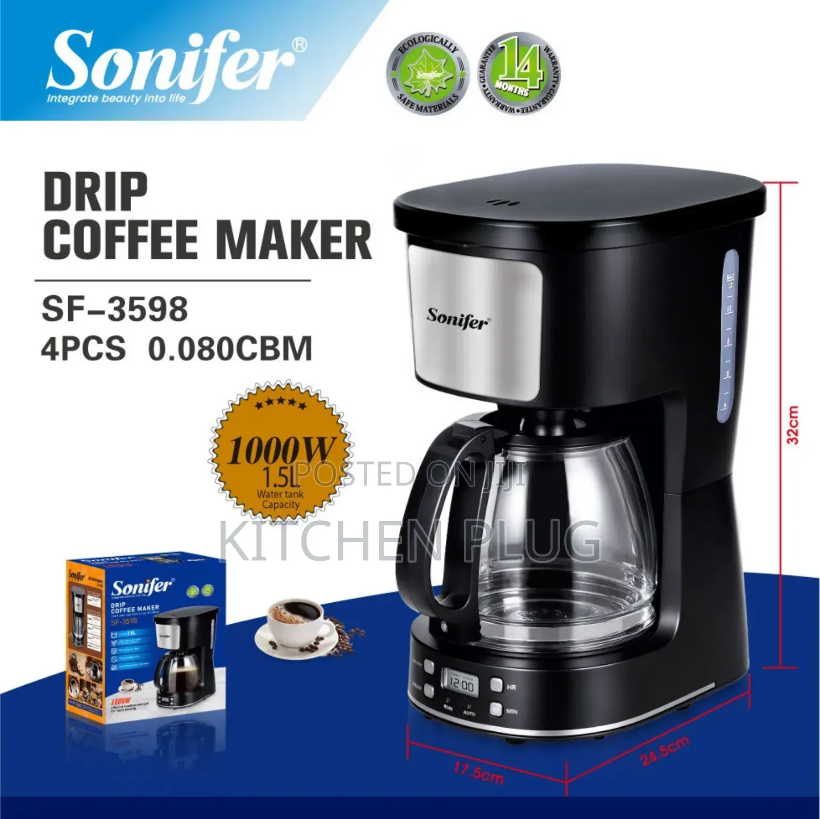 Sonifer Sf – 3598 1.5l Programmable Drip Coffee Maker,