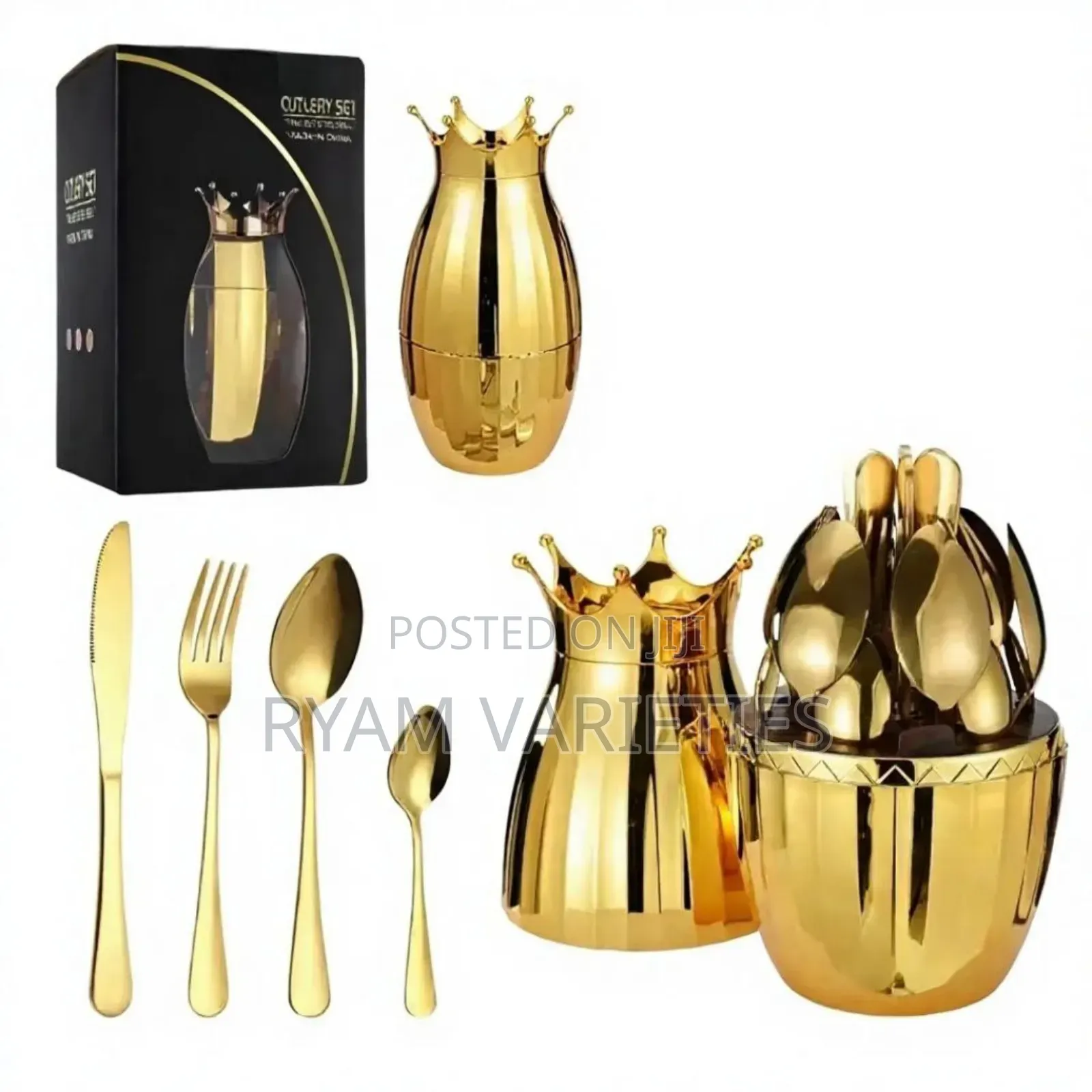 24pcs Crown Shape Gold Cutlery Set