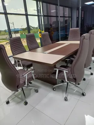 Large 8-Seater Boardroom Conference Table With Ribbed Leather Chairs