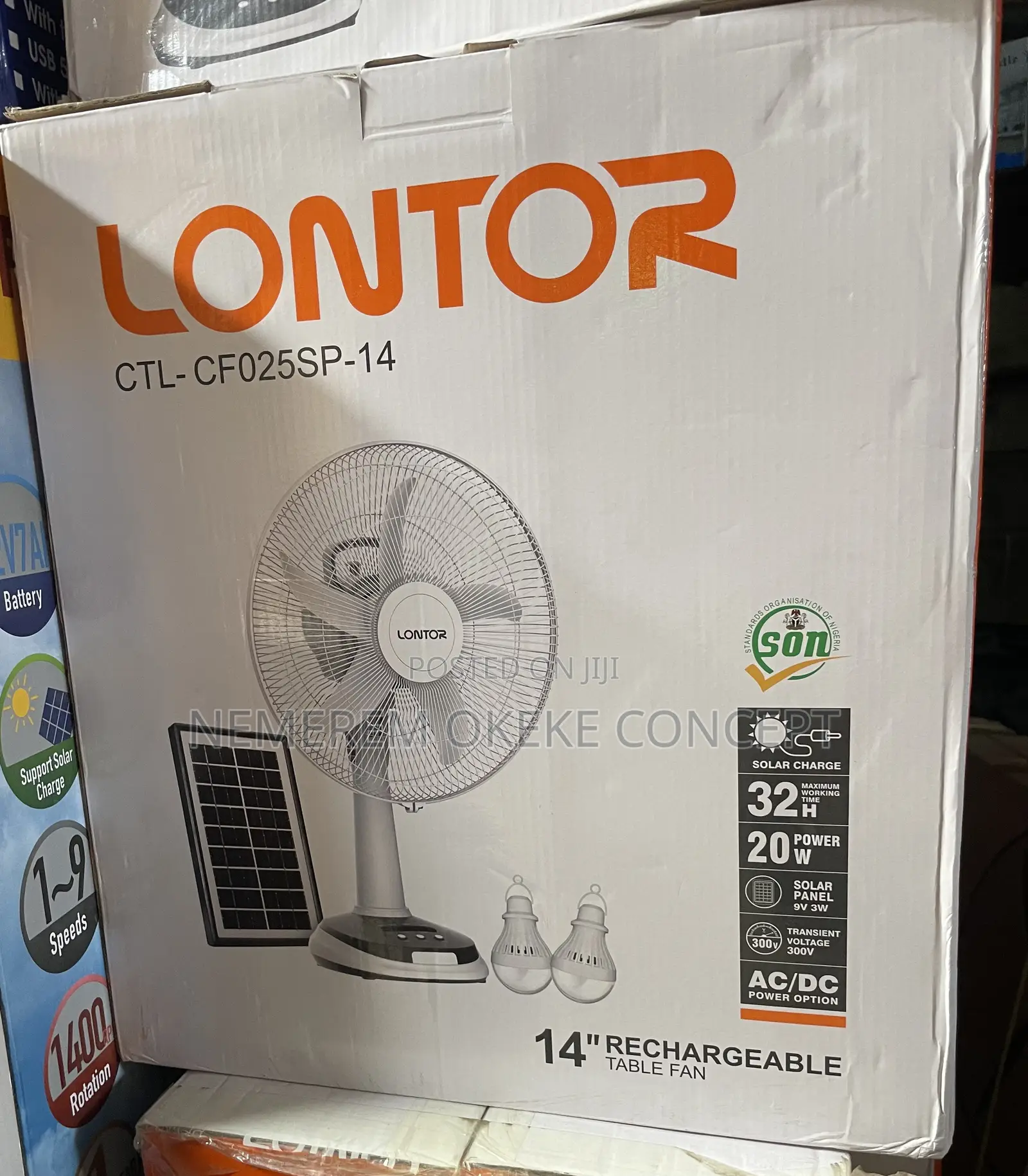 Lontor 14 Inches Table Fan With Solar Panel