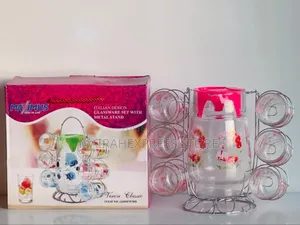 Blossom 7pcs Glassware Set With Decorated Metal Stand