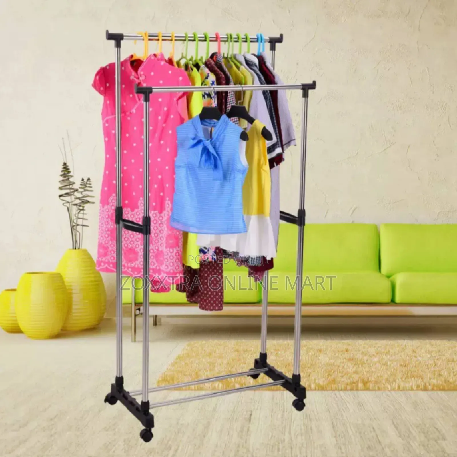 Movable Double Pole Clothes Rack