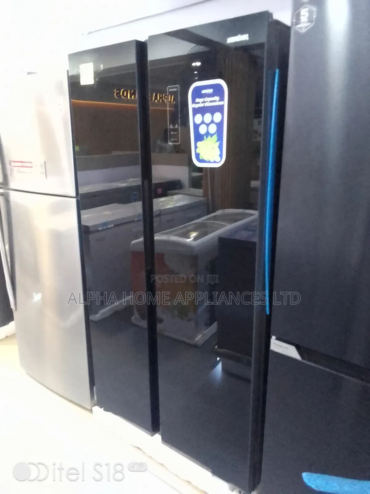 Bruhm Side-by-Side Refrigerator 427l Glossy Black Colour