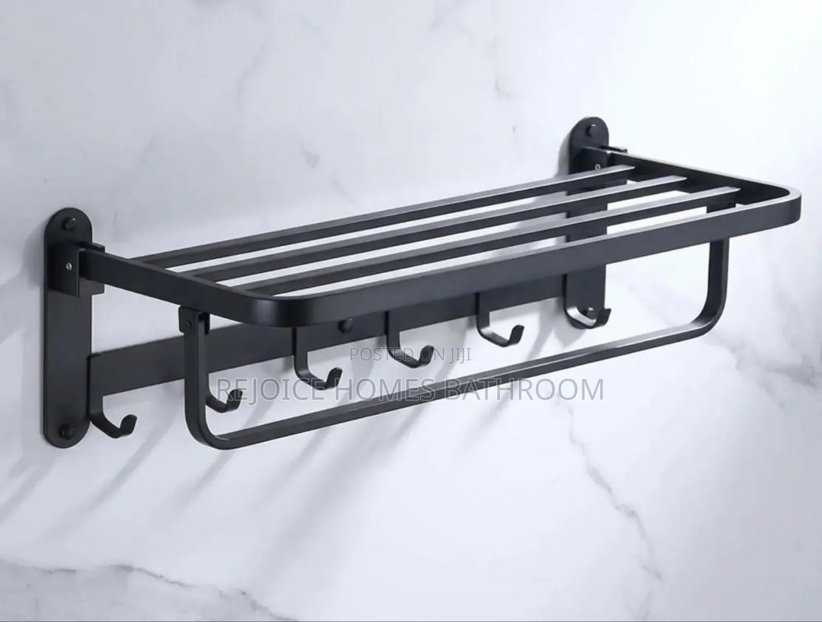 Matte Black Double Layer Bathroom Towel Rack With Hooks