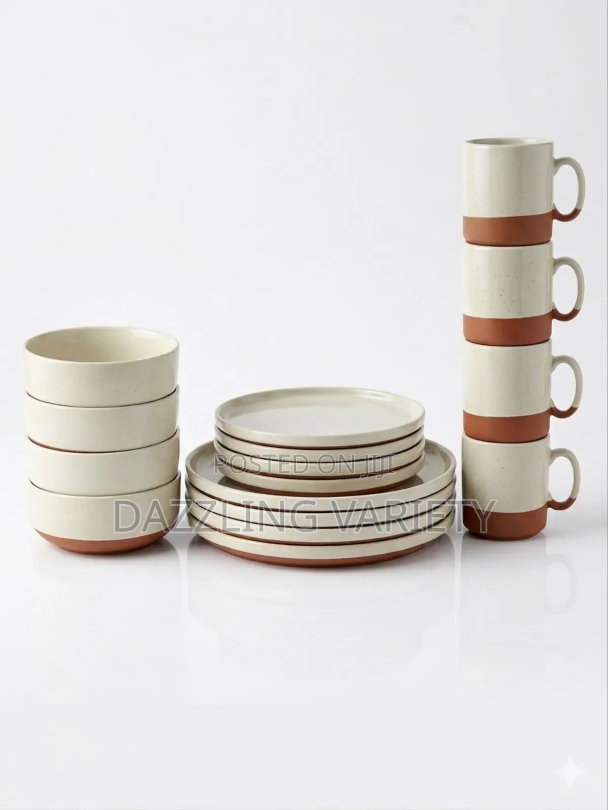 16pieces Cream and Brown Ceramic Dinner Set