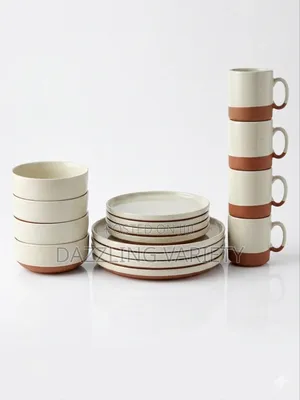 16pieces Cream and Brown Ceramic Dinner Set