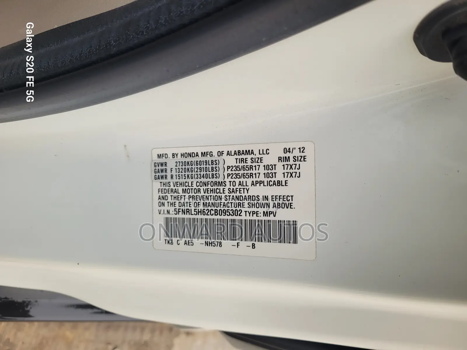Honda Odyssey 2012 White