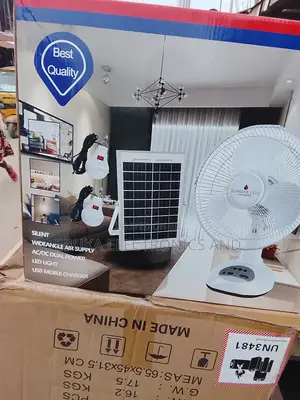 12 Inches Table Rechargeable Fan With Solar Panels and 2 Bulbs
