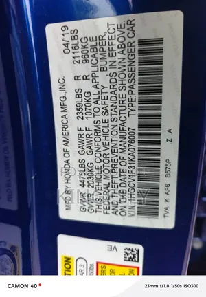 Honda Accord Sport (2.0L 4cyl Turbo 10A) 2019 Blue