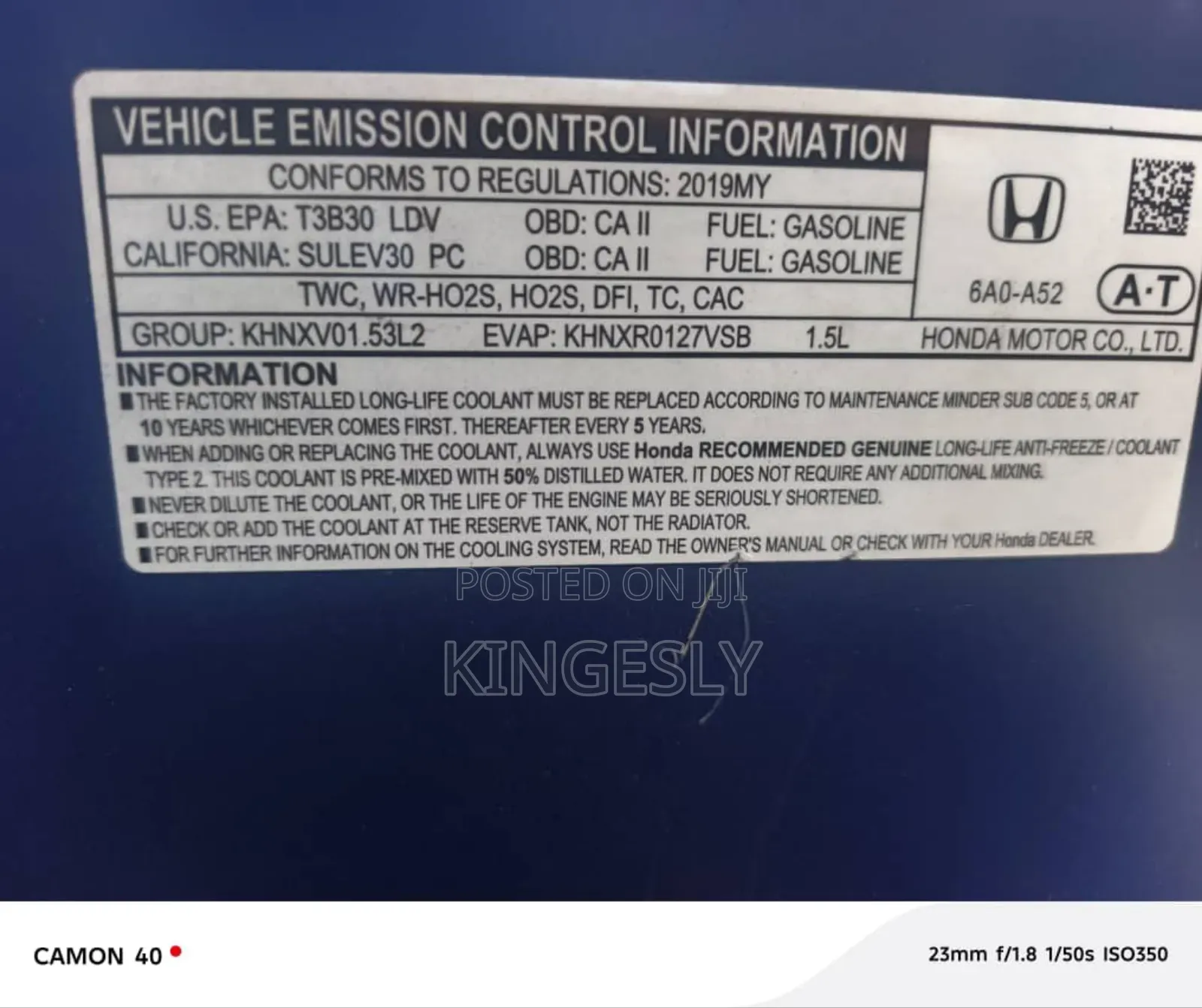 Honda Accord Sport (2.0L 4cyl Turbo 10A) 2019 Blue