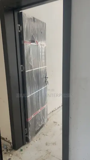 Strong Black HDF Door With Complete Frame, Lock, Hinge Installation