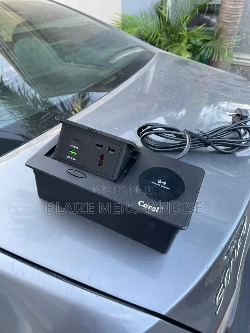 Power Socket With Wireless Charger, Recessed Desktop Socket