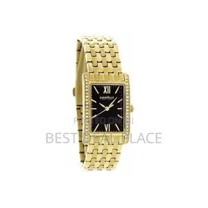Caravelle Womens Crystal New York Black Dial Gold Plated Steel Watch