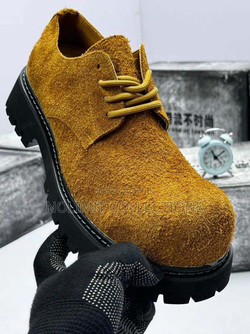 Quality Suede Leather Derby Shoe With Thick Platform Soles