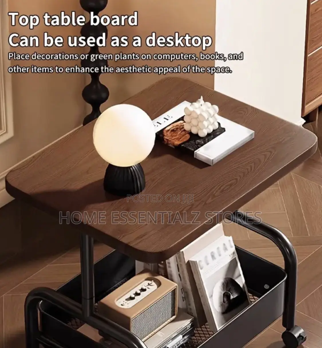 Rolling Side Table With Storage Shelves - Rolling Sofa Table