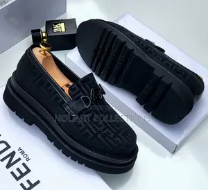 Black Fendi Patterned Leather Loafers With Double Sole