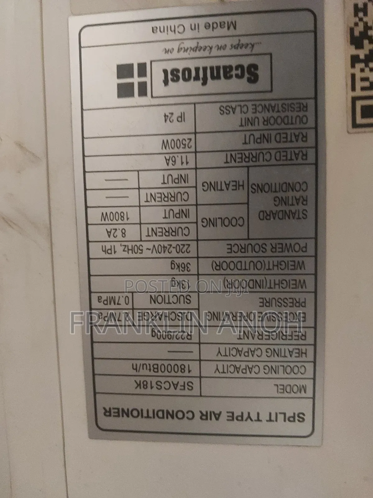2hp Scanfrost Ac Split Unit