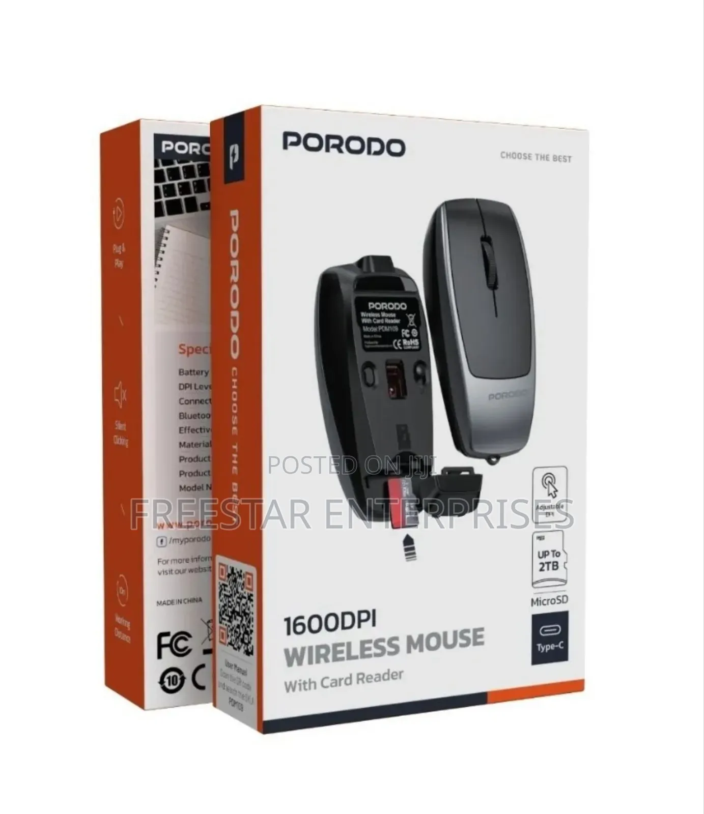Porodo 1600dpi Wireless Mouse With Card Reader.