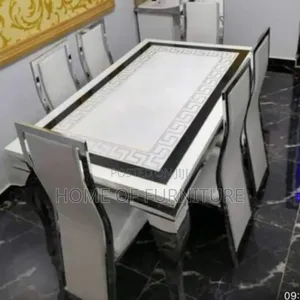 Luxury 6 Seater Dining Table Set With Marble Top –Modern White Dining