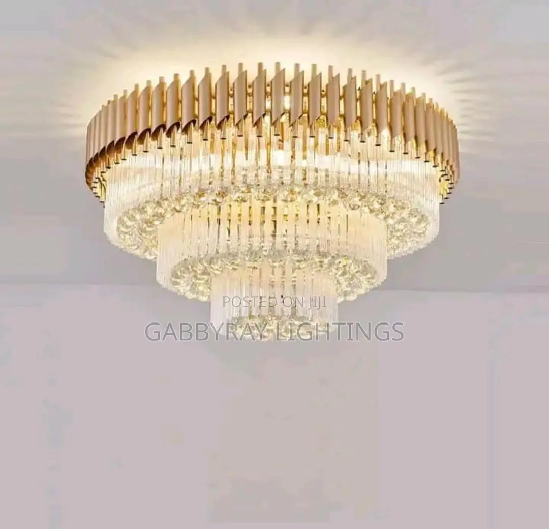 Gold Crystal Flush Chandelier