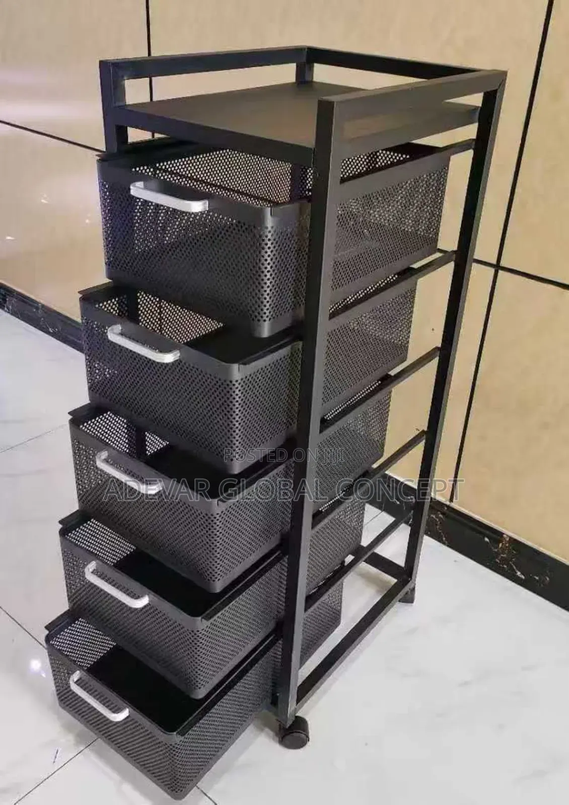 5 Tier Metal Mesh Rolling Kitchen Utility Cart Organizer Rack