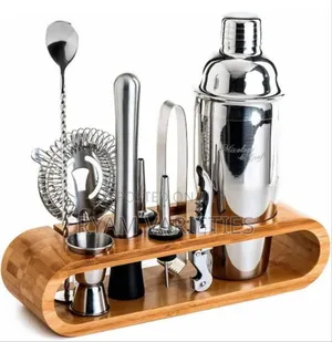 Complete Stainless Steel Bar Set With Bamboo Rack