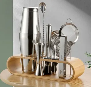 Stainless Steel Boston Shaker Bar Accessories Kit With Bamboo Set
