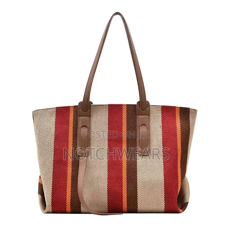 Stripe Canvas Tote Shoulder Bag