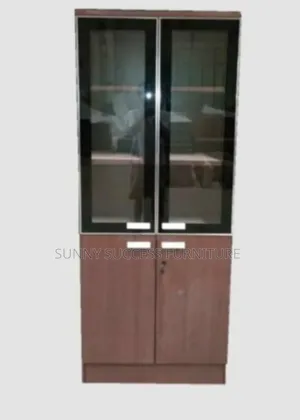 Half Glass Wooden 2 Doors Bookshelf