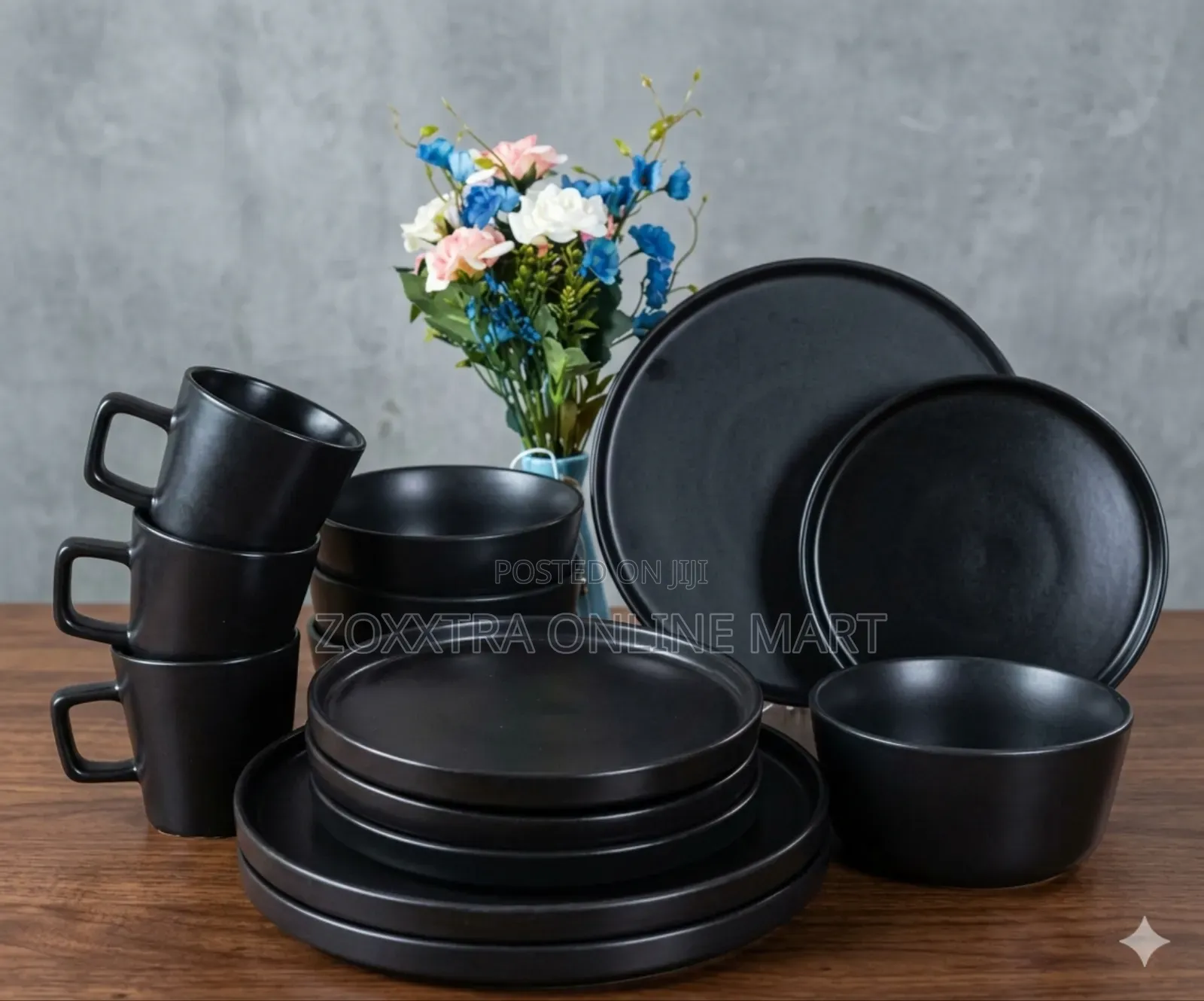Matte Black 16pc Dinner Set