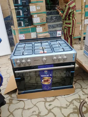 5 Burner Maxi Gas Cooker, 60*90cm, Inox Color With Up and Down Oven.