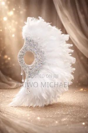 Bold Elegant Gold White Feather Bridal Wedding African Bag Hand Fan