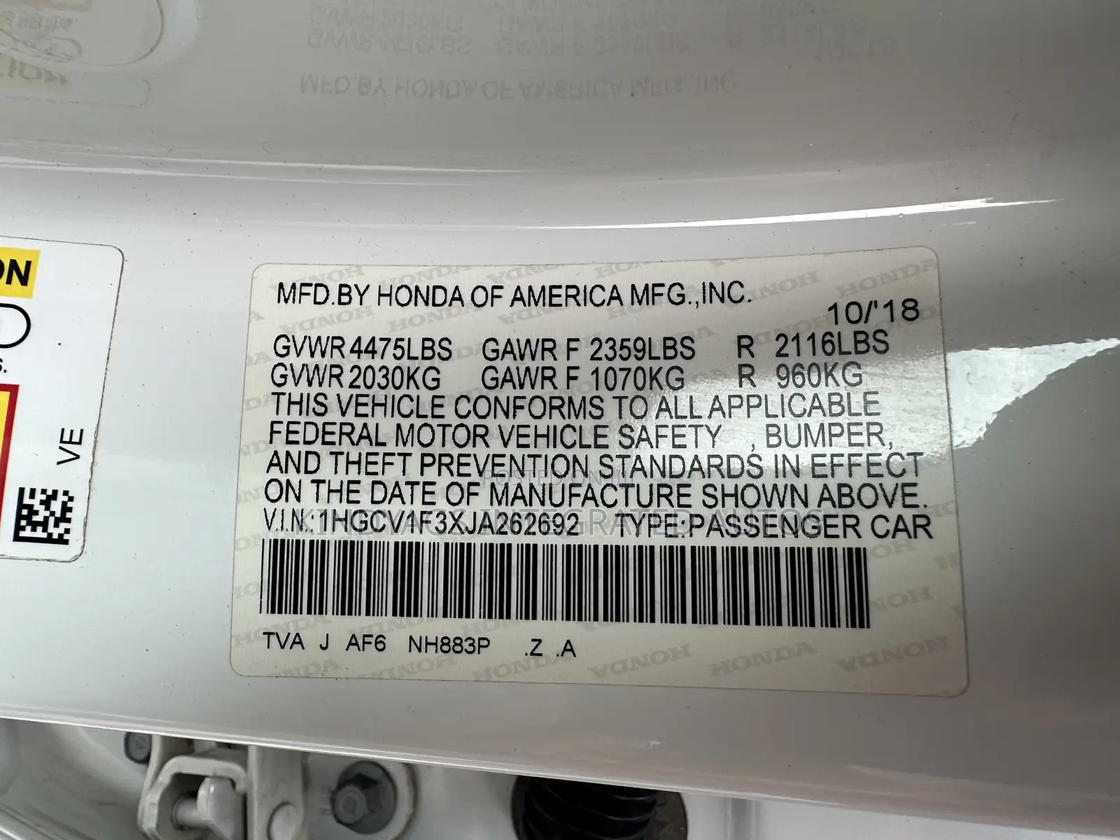 Honda Accord 2019 White