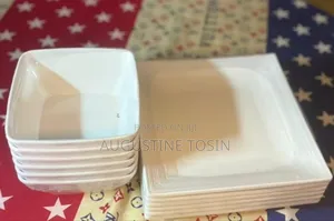 Set of Ceramic Flat Plate and Soup Bowl