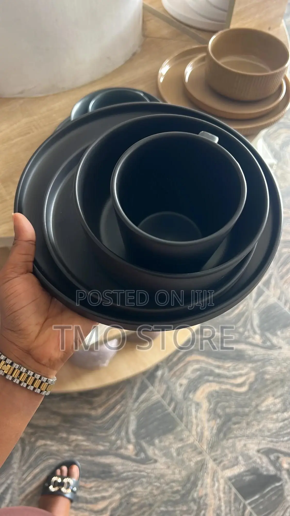 16pcs Back Stoneware Dinner Set , Dinner Set, Ceramic Plates