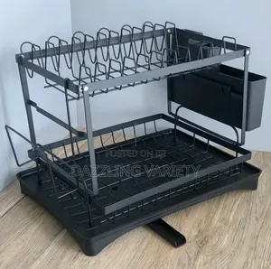 2 Layers Dish/Plate Drainer Rack With Chopping Board Holder