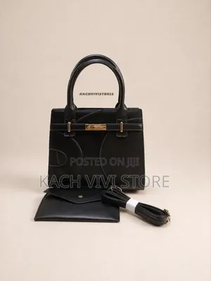 Luxury Black Structured Handbag Set Top Handle Bag With Pouch Strap