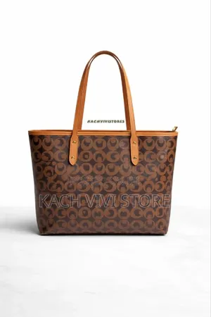 Elegant Brown Monogram Tote Bag With Leather Spacious Everyday Handbag