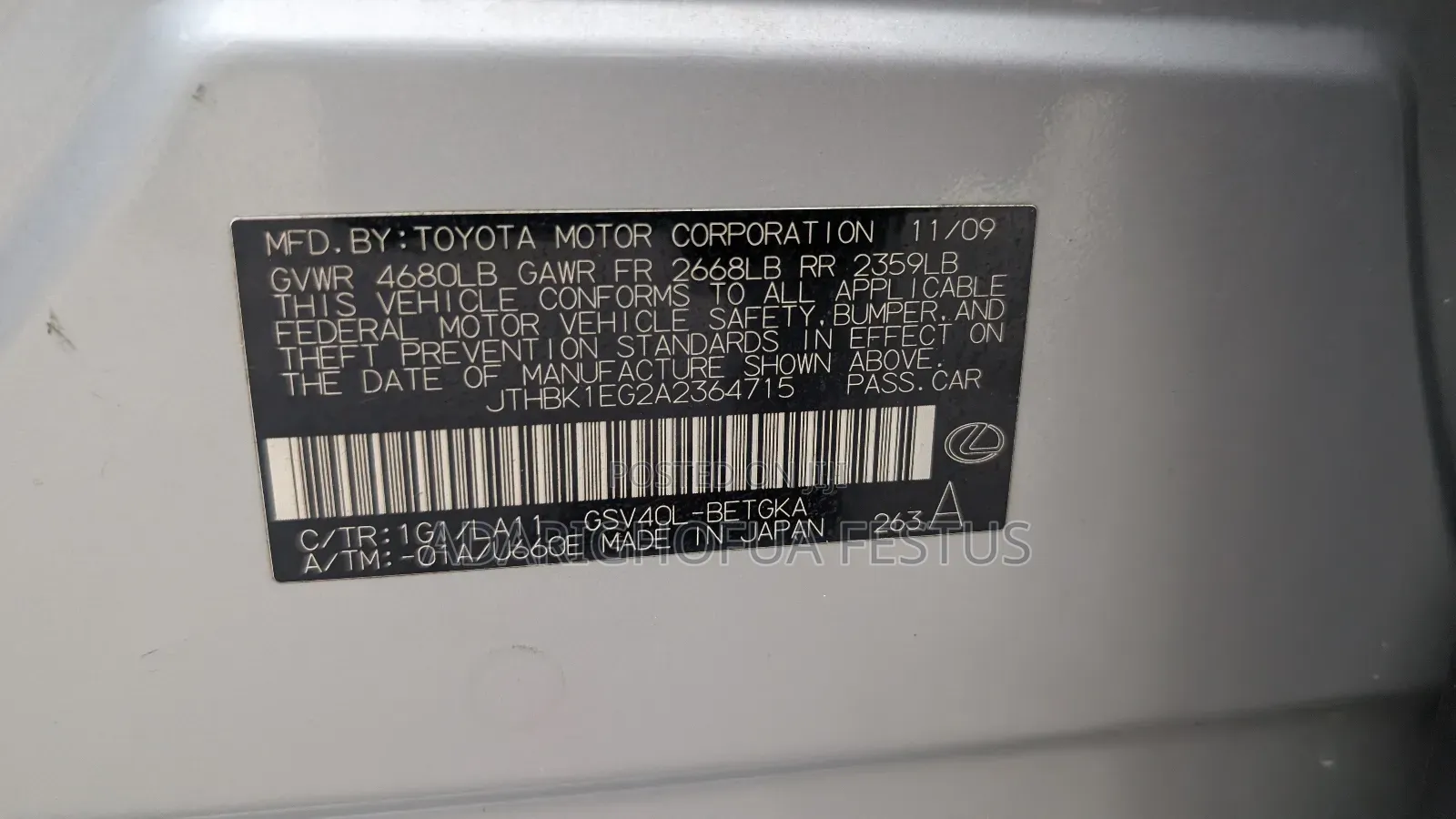 Lexus ES 350 2010 Silver