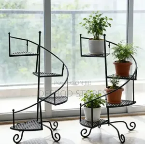 Wrought Iron Spiral Staircase Plant Stand – 4-Tier Mesh Shelves